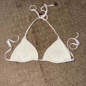 Luli Fama Ribbed White Triangle Bikini Top
